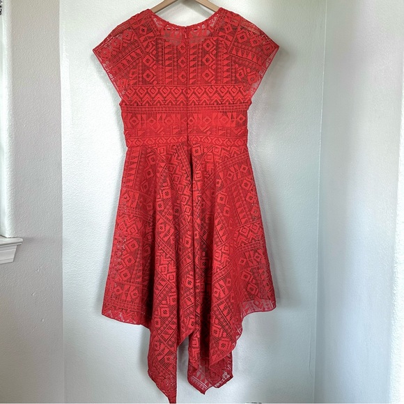 ANTHROPOLOGIE 8 MAEVE *RARE* Wine Red Prima Geo Lace Handkerchief Dress HTF - Picture 7 of 15